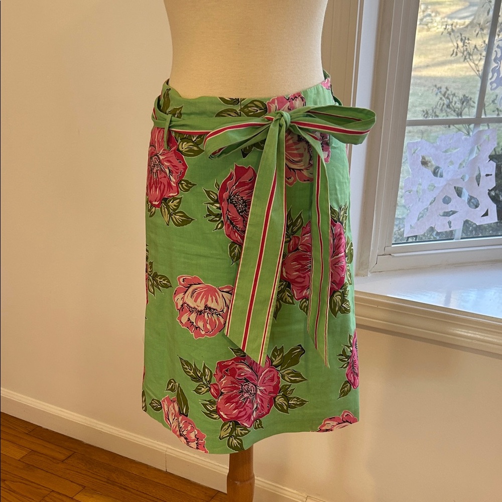 Tibi Green Floral Wrap Skirt